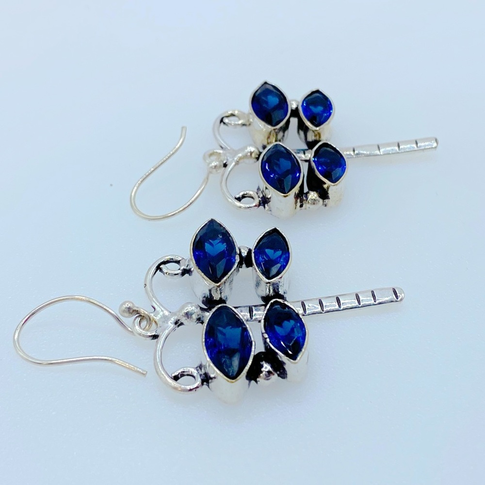 925 Silver Plated-Blue Topaz Gemstone Earrings - Picture 3 of 5